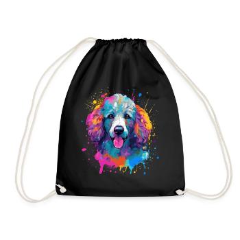 Poodle Splash Art Dog Colorful - Drawstring Bag - black - Front