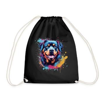 Rottweiler Hund Bunte Splash Art - Turnbeutel - Schwarz - Vorne