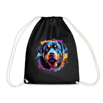 Farbenfrohes Splash-Rottweiler-Porträt - Turnbeutel - Schwarz - Vorne