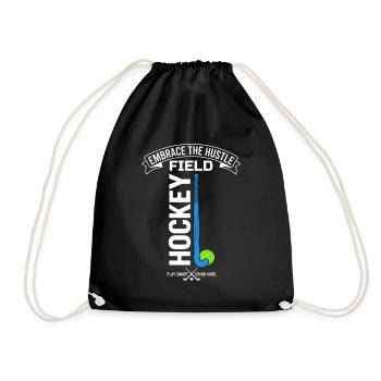 Field Hockey Motivation Hustle Saying - Drawstring Bag - black - Front