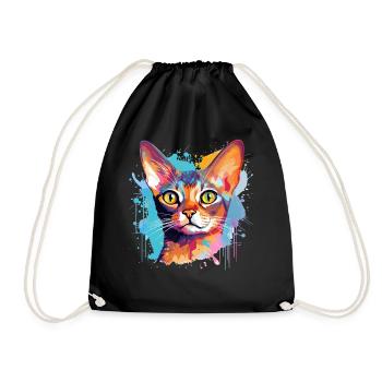 Abyssinian Cat Face Colorful Splash Art - Drawstring Bag - black - Front