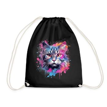 Colorful Splash Art American Bobtail Cat - Drawstring Bag - black - Front