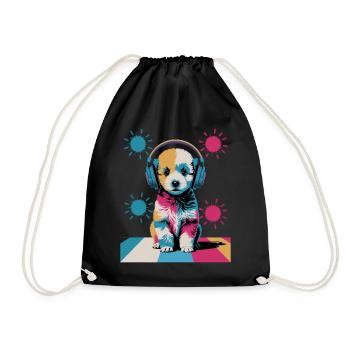 Chiot caniche avec un casque - Sac de sport léger - noir - Devant