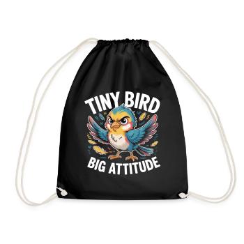 Tiny Bird Big Attitude Bird Saying - Drawstring Bag - black - Front
