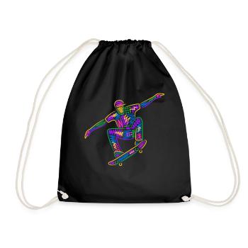Colorful Skater Skateboarder Kids Skateboard - Drawstring Bag - black - Front