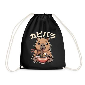 Kawaii Capybara eating a Bowl of Ramen - Drawstring Bag - black - Front