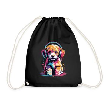 Chiot caniche avec un casque - Sac de sport léger - noir - Devant