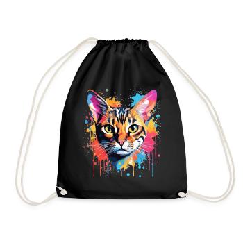 Bengal Cat Face Colorful Splash Art - Drawstring Bag - black - Front