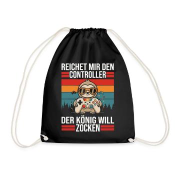 König will Zocken Controller - Turnbeutel - Schwarz - Vorne