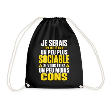 pas sociable Cadeau humour personnalisé - Sac de sport léger - noir - Devant