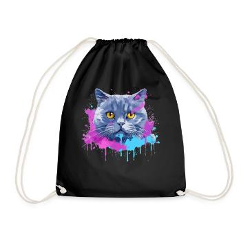 Visage de chat britannique à poil court en art éclaboussé coloré - Sac de sport léger - noir - Devant