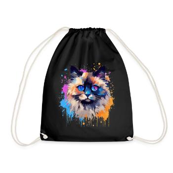 Art coloré sur le visage de chat Birman avec éclaboussures - Sac de sport léger - noir - Devant