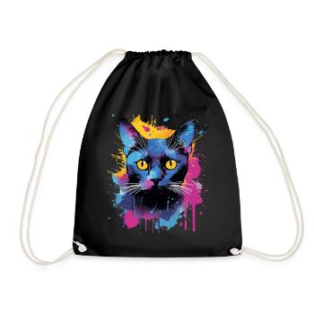 Splash Art Bombay Cat Face Colorful - Drawstring Bag - black - Front
