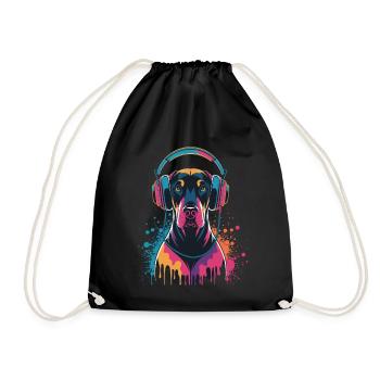 Doberman avec casque - Sac de sport léger - noir - Devant