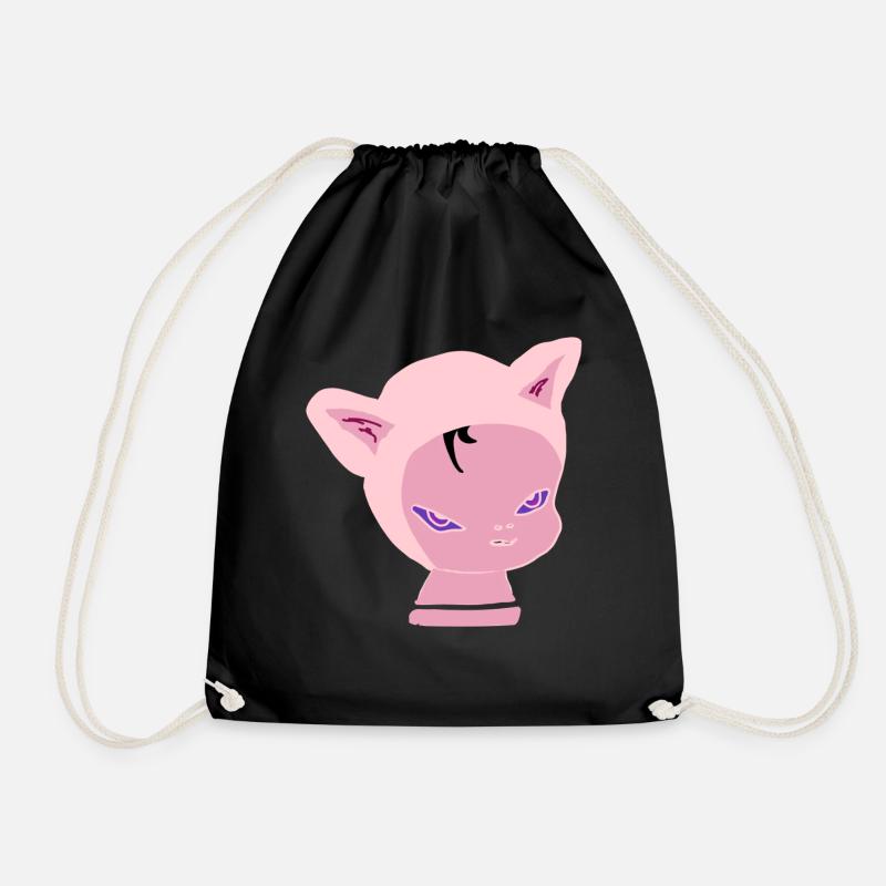 Pink Cat Kopf: Neon-Lila Blick - Turnbeutel - Schwarz
