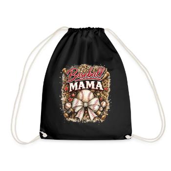 Baseball Mom Bow Leopard Mother's Day Sports - Drawstring Bag - black - Front