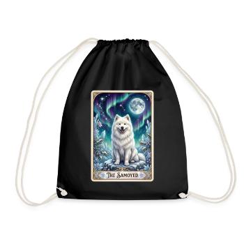 Samoyeds under the Northern Lights - Drawstring Bag - black - Front