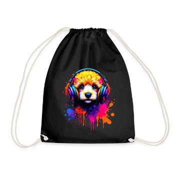 Chiot caniche avec un casque - Sac de sport léger - noir - Devant