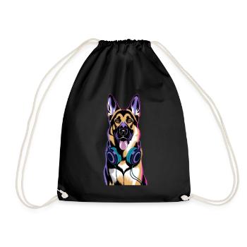 German Shepherd with Headphones - Drawstring Bag - black - Front