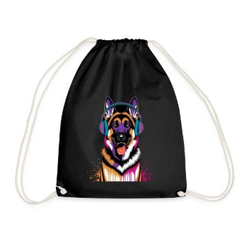 German Shepherd with Headphones - Drawstring Bag - black - Front