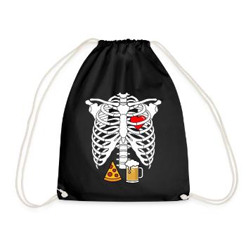 Dad Skeleton Halloween Beer Pizza Funny Pregnancy  - Drawstring Bag - black - Front