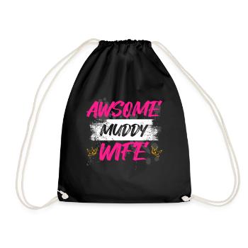 Awsome muddy wife Schlammlauf Mud Run Muddy Race - Drawstring Bag - black - Front