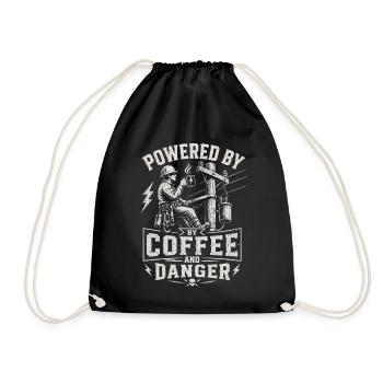 Power line fitter through coffee and danger - Drawstring Bag - black - Front
