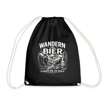 Wandern und Bier Berg Abenteuer - Turnbeutel - Schwarz - Vorne