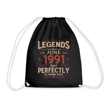 35th Birthday Gift Legend June Vintage 1991 - Drawstring Bag - black - Front