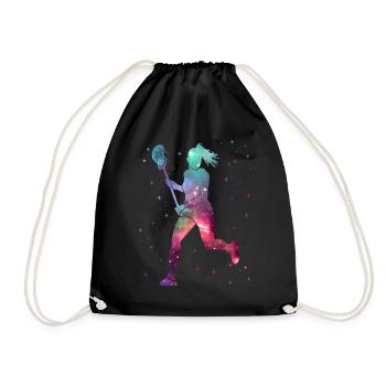 Lacrosse Player Space Women Girls Lacrosse - Drawstring Bag - black - Front