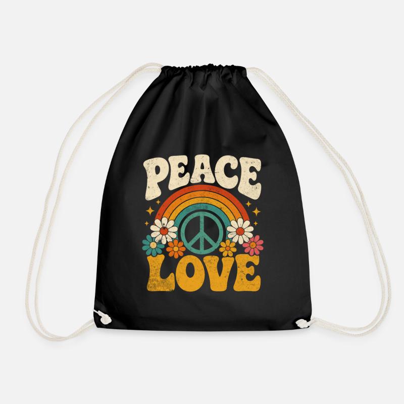 Peace Love Rainbow Hippie - Turnbeutel - Schwarz