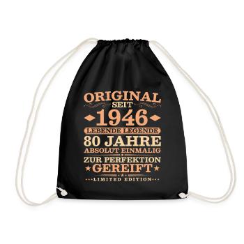 1946 Jahrgang 80 Jahre Absolut Einmalig - Turnbeutel - Schwarz - Vorne