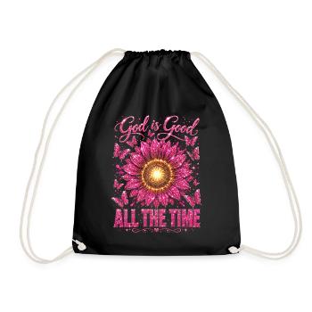God Is Good All The Time Christian Sunflower - Drawstring Bag - black - Front
