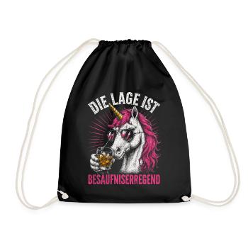 Pinkes Einhorn mit Drink - Turnbeutel - Schwarz - Vorne