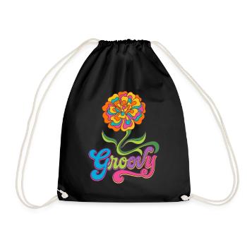 Groovy Marigold Blume 70er Jahre Retro - Turnbeutel - Schwarz - Vorne