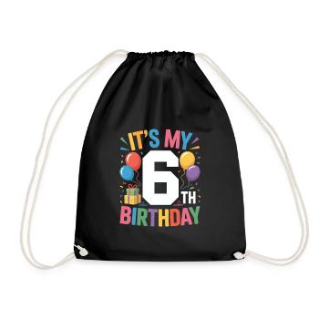 6th birthday - Drawstring Bag - black - Front