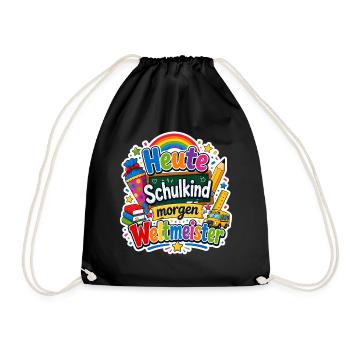 Schulkind 2026 Einschulung 2026 Schulanfang - Turnbeutel - Schwarz - Vorne