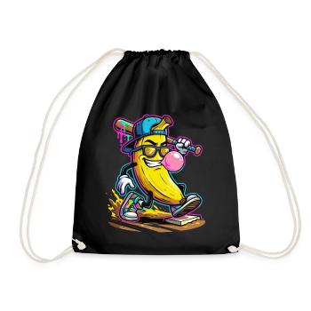 Cool Banana Baseball Bubblegum Comic Design - Drawstring Bag - black - Front