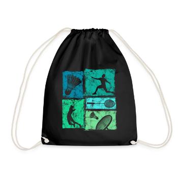 Badminton moves in retro look with badminton - Drawstring Bag - black - Front