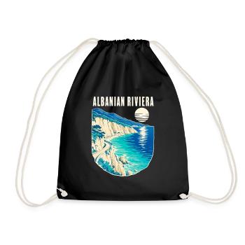 Albanian Riviera Travel Poster for Beach Vacation - Drawstring Bag - black - Front