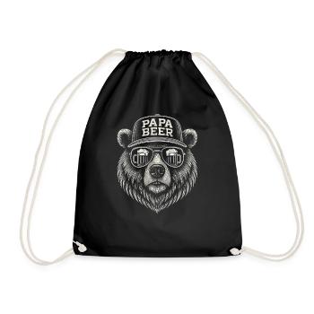 Papa Beer Father Bear Beer Humor Gift Idea - Drawstring Bag - black - Front
