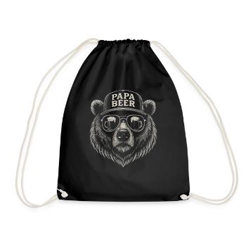 Papa Beer Father Bear Beer Humor Gift Idea - Drawstring Bag - black - Front