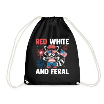 Patriotic Raccoon American Flag Trash Panda - Drawstring Bag - black - Front