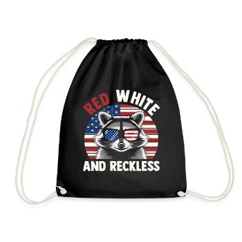 Patriotic Raccoon American Flag Trash Panda - Drawstring Bag - black - Front
