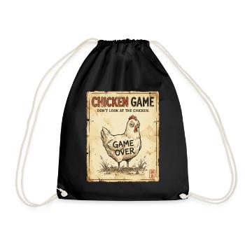 Chicken Game, Feiglingsspiel, Lustiges Huhn - Turnbeutel - Schwarz - Vorne