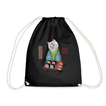 Chef Sushi Cat Cute Japanese Foodie Gift - Drawstring Bag - black - Front