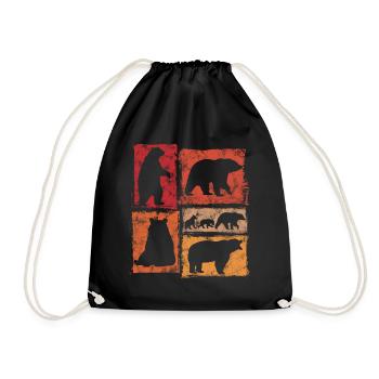 Bears Retro Graphic Vintage Animal Print - Drawstring Bag - black - Front