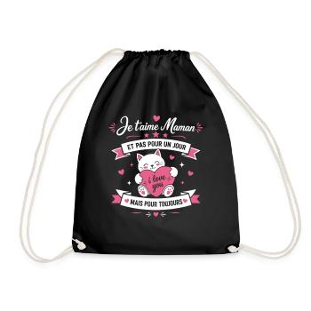 Je t aime Maman Coeur Rose et Chat - Sac de sport léger - noir - Devant