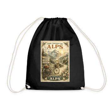 Cycling Through The Swiss Alps Vintage Travel - Drawstring Bag - black - Front