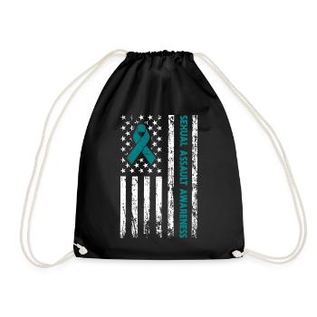Teal Ribbon Sexual Assault Awareness American flag - Drawstring Bag - black - Front